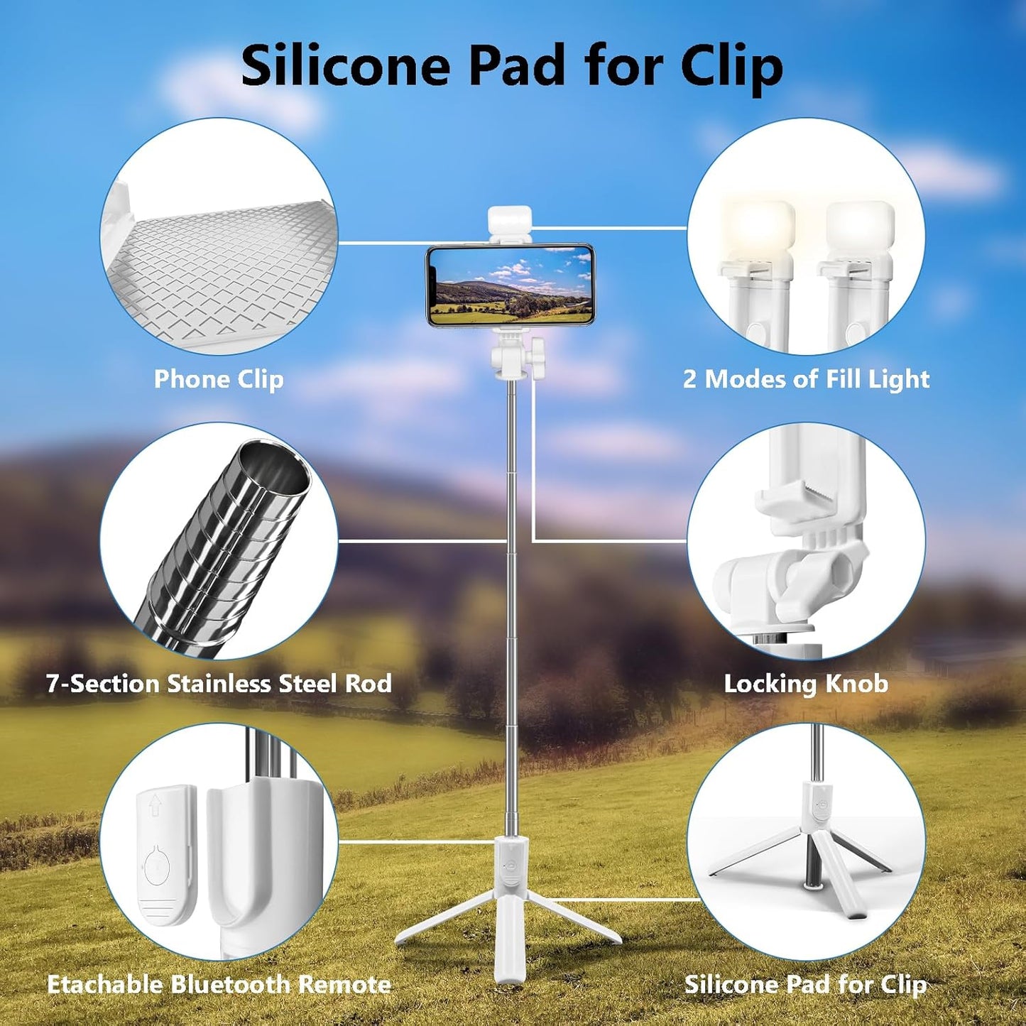 Skiennix Selfie Stick Tripod - 40-Inch Retractable Design with Wireless Remote & Light | Portable for iPhone & All Cellphones