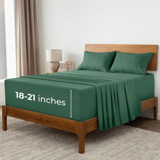 Mellanni Extra Deep California King Sheets - Luxury Ultra Soft Cooling Bedding | 4 PC Set in Emerald Green