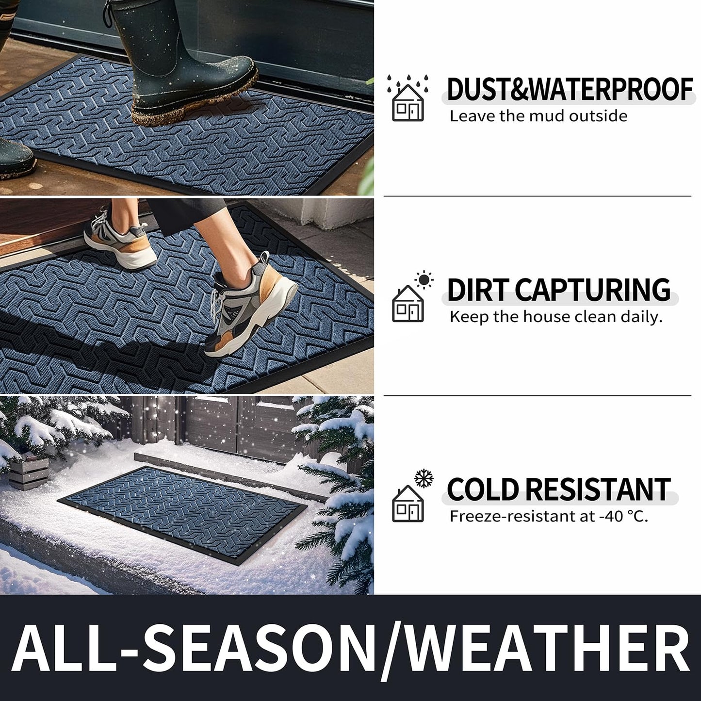 Yimobra Front Door Mat Outside Entrance, 47x32 Waterproof Outdoor Indoor Welcome Mats, Heavy Duty Doormat, Low Profile, Non Slip Garge Porch Entryway Mat, Easy Clean, Blue