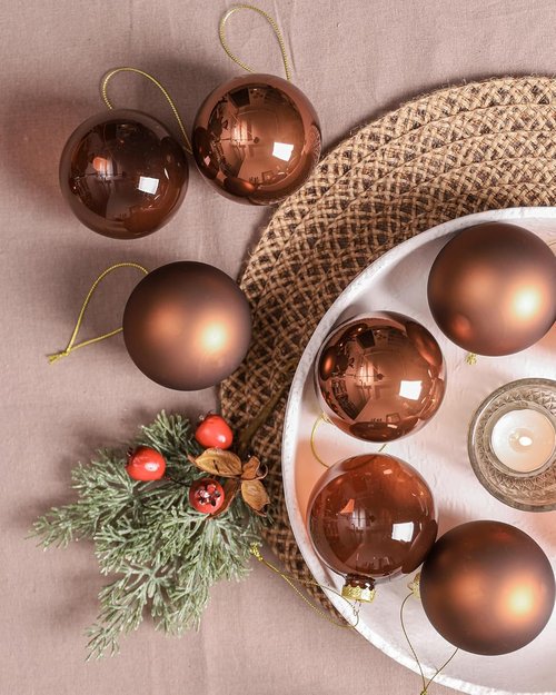 DN DECONATION Brown Glass Christmas Ball Ornaments - Set of 9 | 3" Hanging Baubles for Tree Decoration