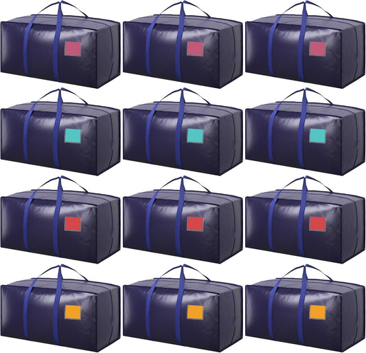 Skiennix 12 Pack Moving Bags - Extra Large 93L Heavy Duty Waterproof Storage Totes | Dark Blue