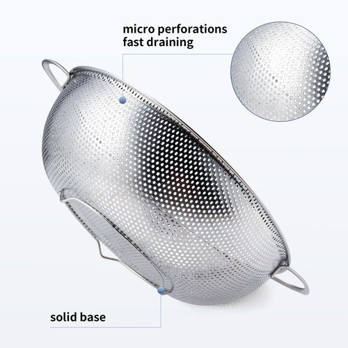 Gulex Colander Stainless Steel 3-Quart, Metal Strainer with Base, Strainer for Kitchen Food, Dishwasher Safe