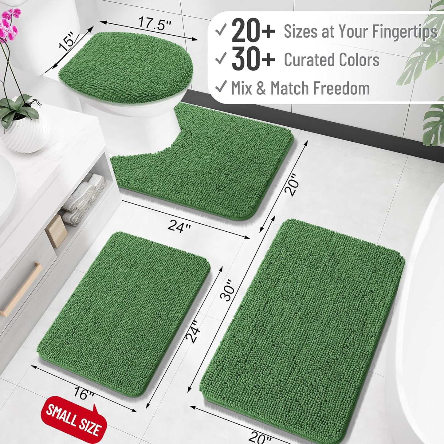 OLANLY Large Bath Rugs - Extra Soft Chenille, Quick-Dry Rubber Backing | 44x32, Olive Green