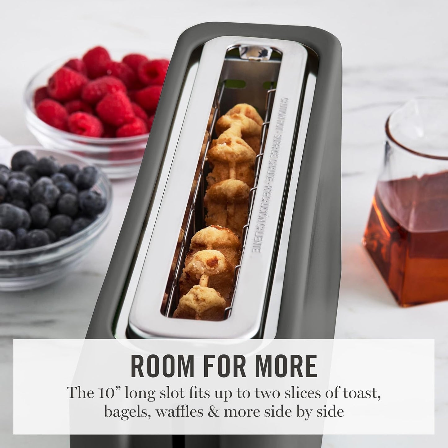 Martha Stewart 2-Slice Long Slot Toaster - Extra Wide for Sourdough & Bagels | 10 Shade Settings, Caviar
