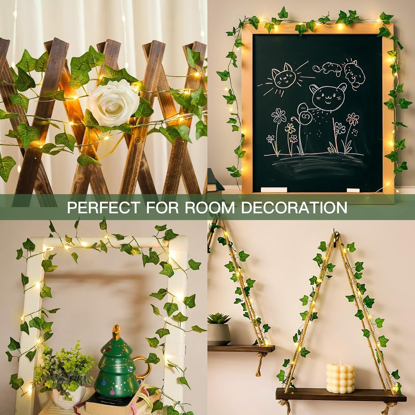 Suddus Ivy Vines String Lights - 20 LED Battery Operated Fairy Lights with Timer | 6.56FT Warm White Decor for Bedroom, Garden, Party, Wedding