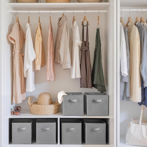 Cupic Cupid Storage Cubes - 11x11 Collapsible Bins with Handles | 6 Pack Gray Organizer for Clothes & Toys