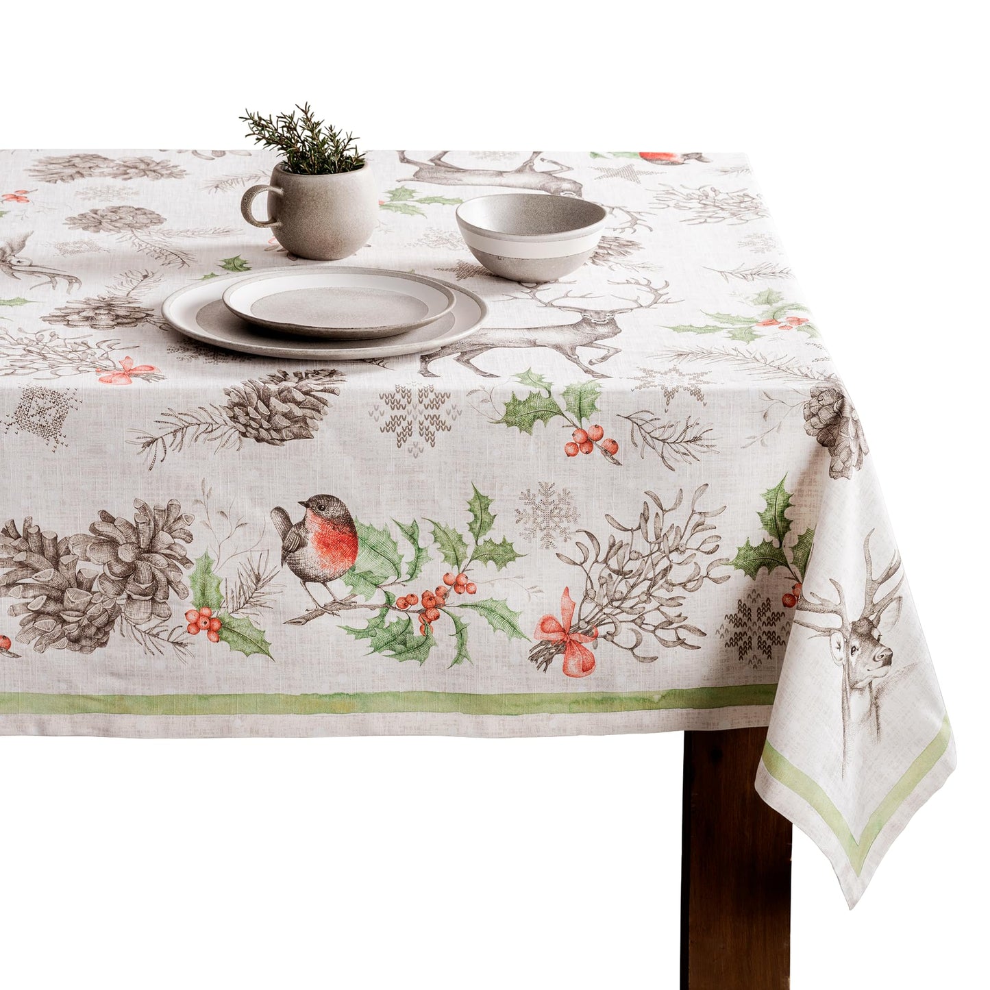 Maison d' Hermine Table Cloth Square Table 100% Cotton 54 x 54 Inches Fall Tablecloth Reusable Everyday Use for Thanksgiving Christmas Decorations Dining Farmhouse Party (Christmas Dew)