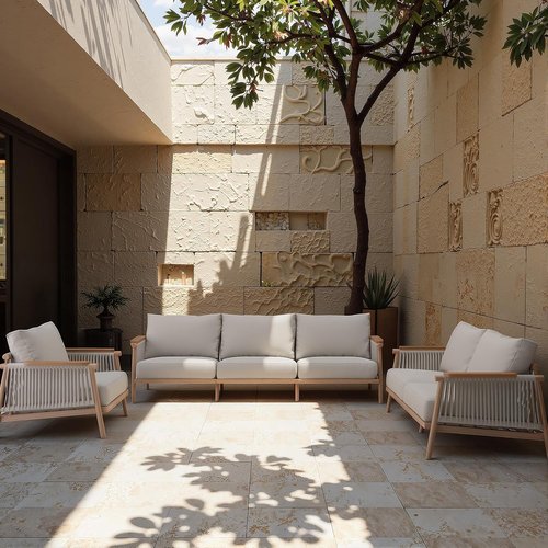 Acanva Modern Aluminum Outdoor Patio Sofa - All-Weather Design with Thick Olefin Cushions | Light Khaki