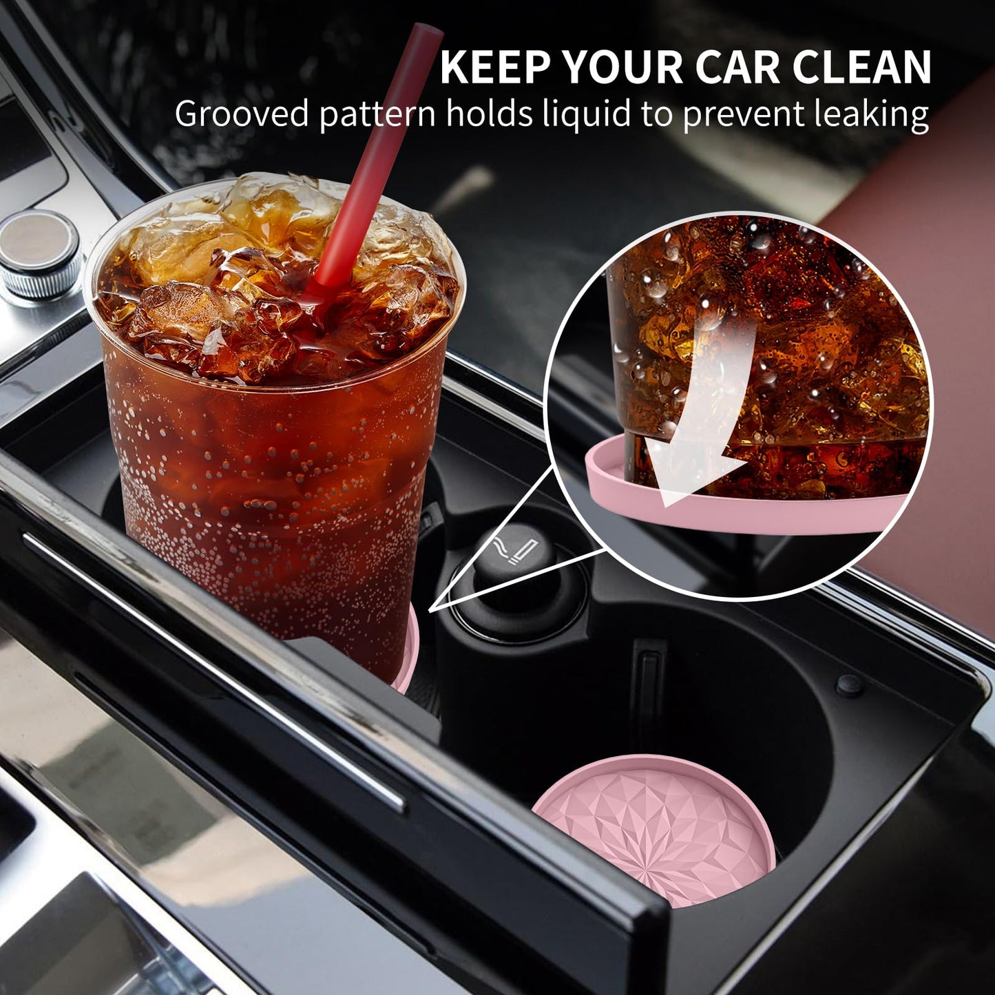 ME.FAN Car Coasters for Cup Holders [4 Pack] - 2.75In Silicone Auto Mug Mats - Universal Non-Slip Recessed Car Interior AccessoriesDusty Rose