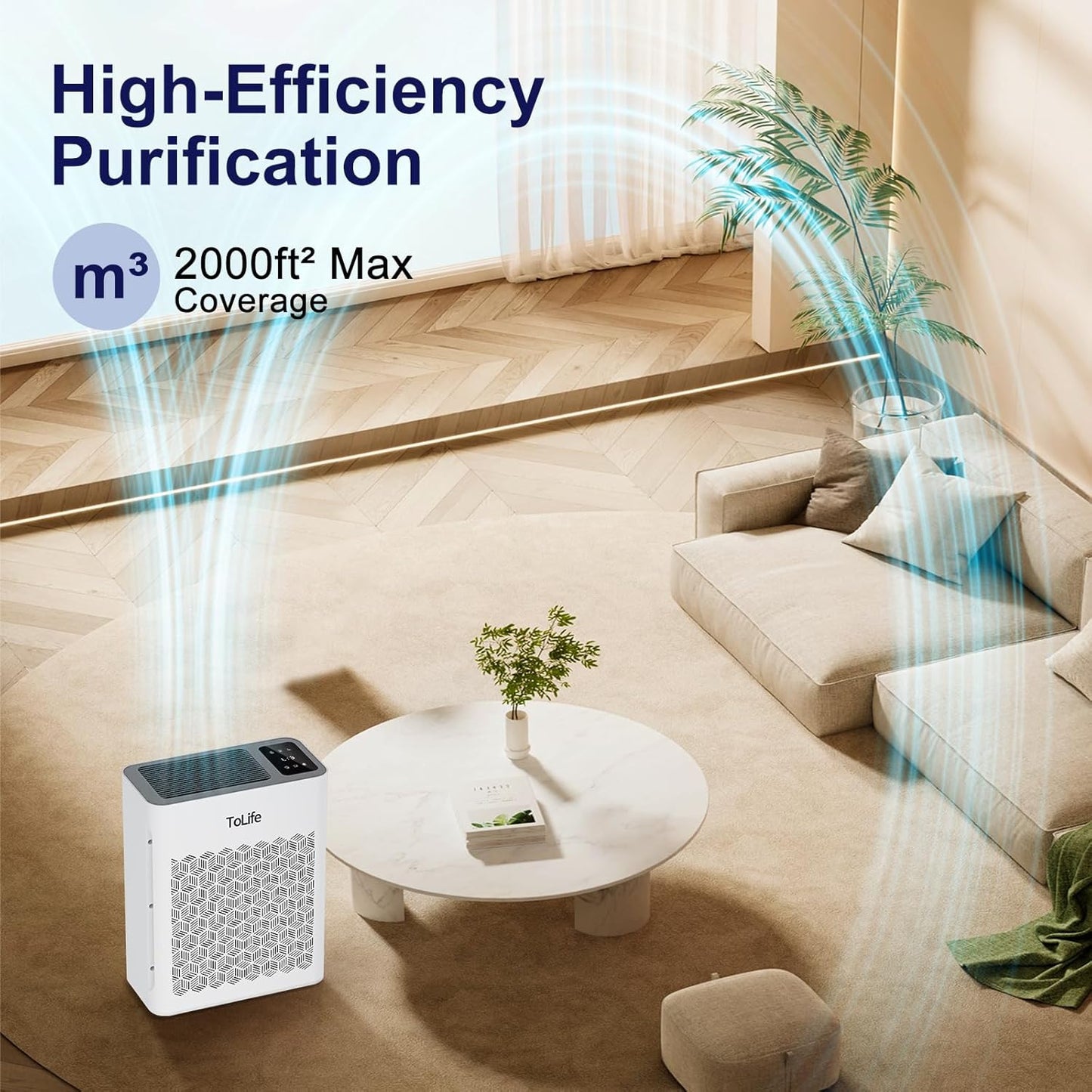 Tolife Air Purifier - Large Room Air Cleaner for Home | Washable Filter, Sleep Mode, Up to 1095 Ft², White