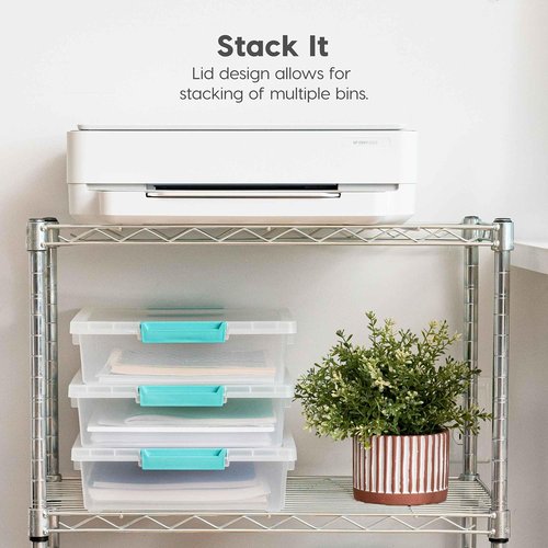IRIS USA Craft Storage Bins - 6 Qt. Clip Box Organizer with Lids, 4-Pack | Stackable Clear & Seafoam Blue
