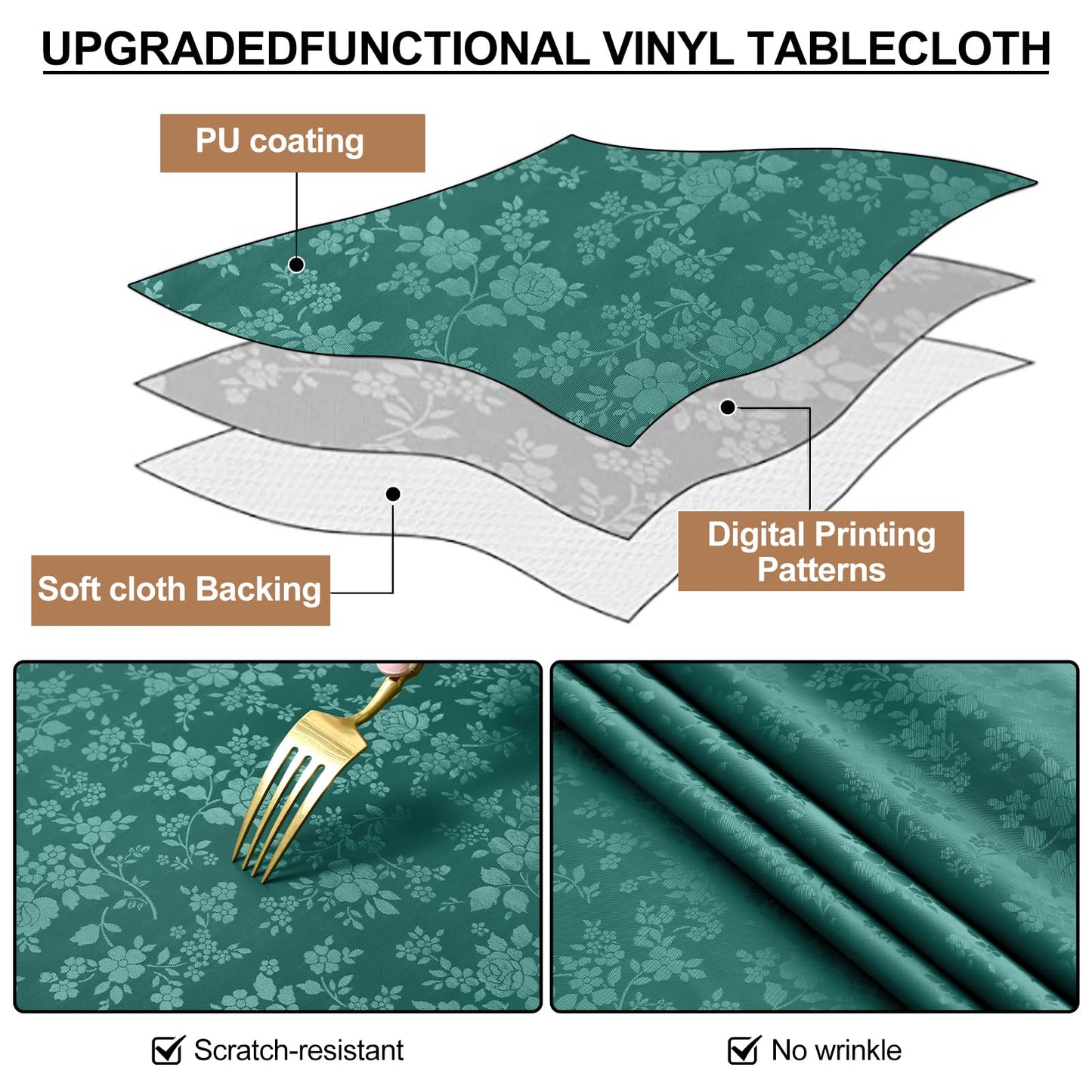 Smiry Rectangle Table Cloth, Waterproof Heavy Duty Vinyl Tablecloths, Wipeable Washable Table Cover for Kitchen and Dining Room (Green, 52" X 70")