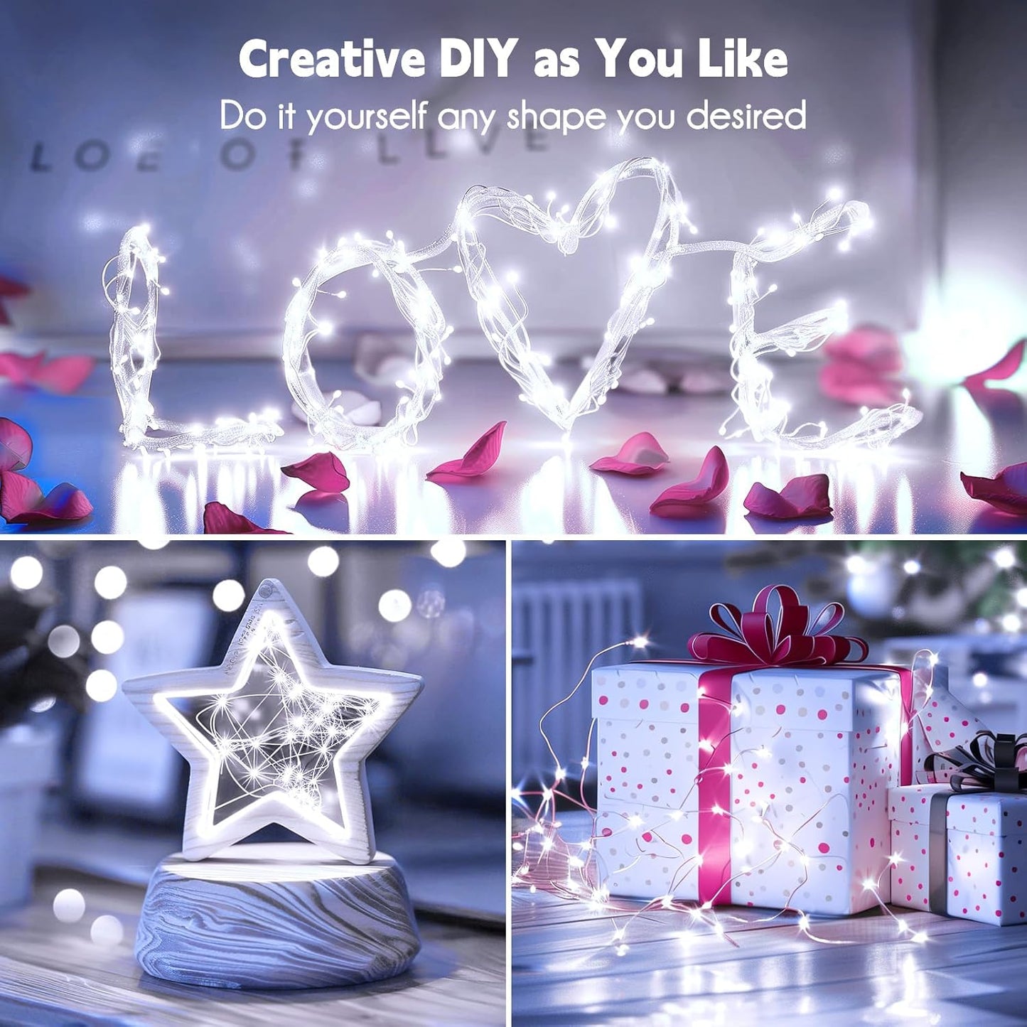 Minetom Fairy Lights - 100 LEDs 33 Feet Waterproof Starry String Lights | Pure White for Indoor & Outdoor Decor