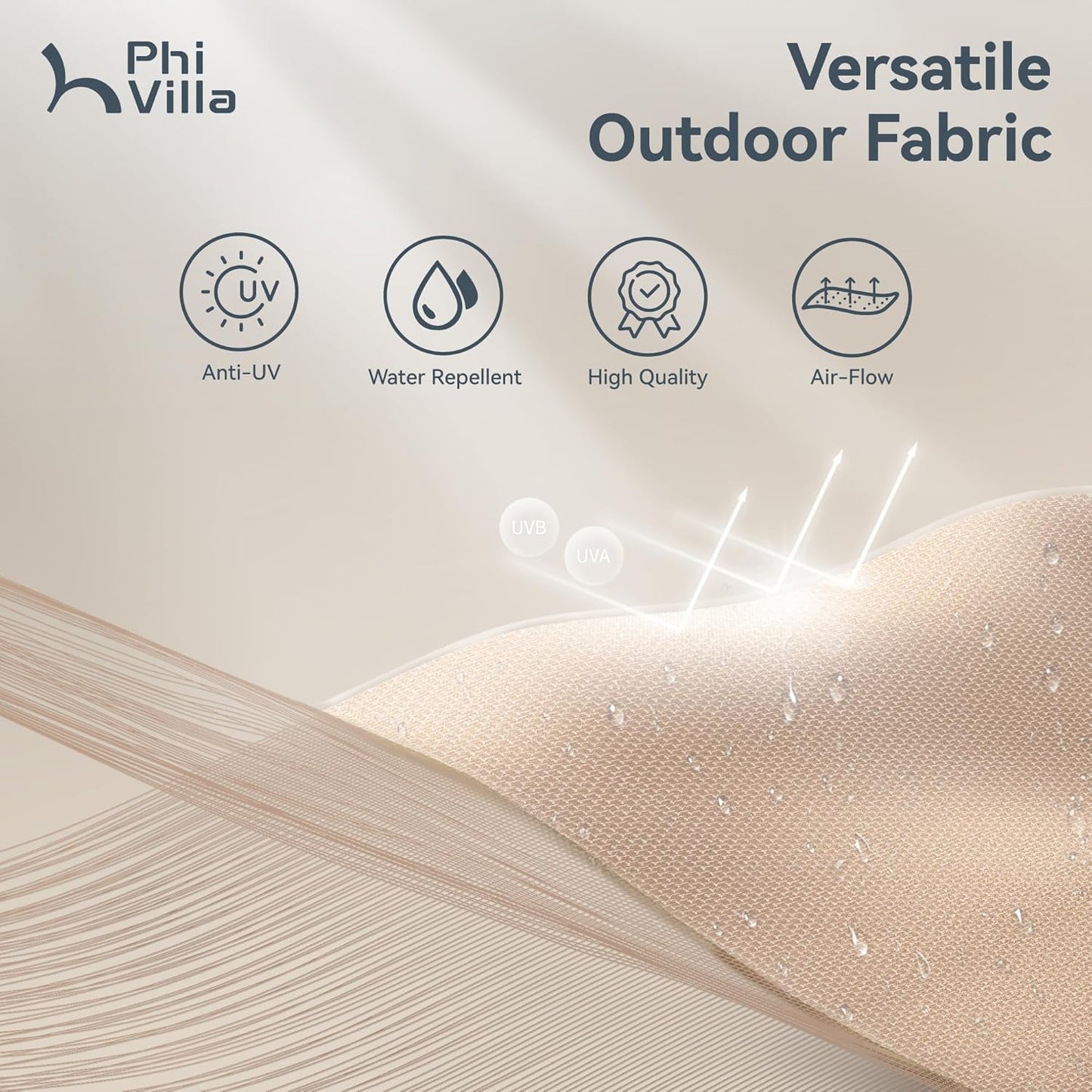 PHI VILLA 13ft Double-Sided Patio Umbrella - Crank Mechanism, Stylish Beige Design