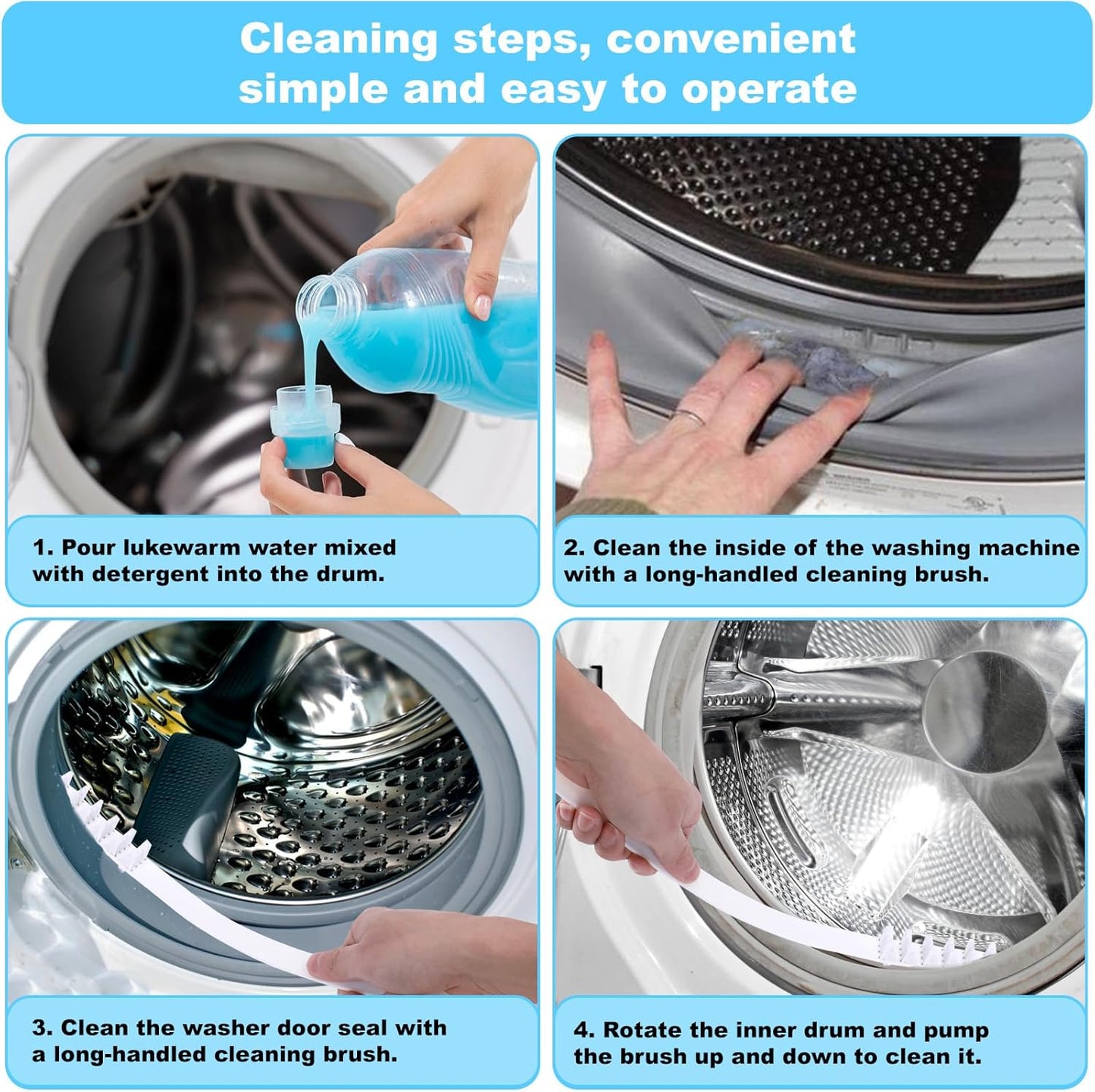 Palksky Washing Machine Cleaning Brush Set - 1 Drum Slot Cleaner & 5 Crevice Brushes for Front Load Washers