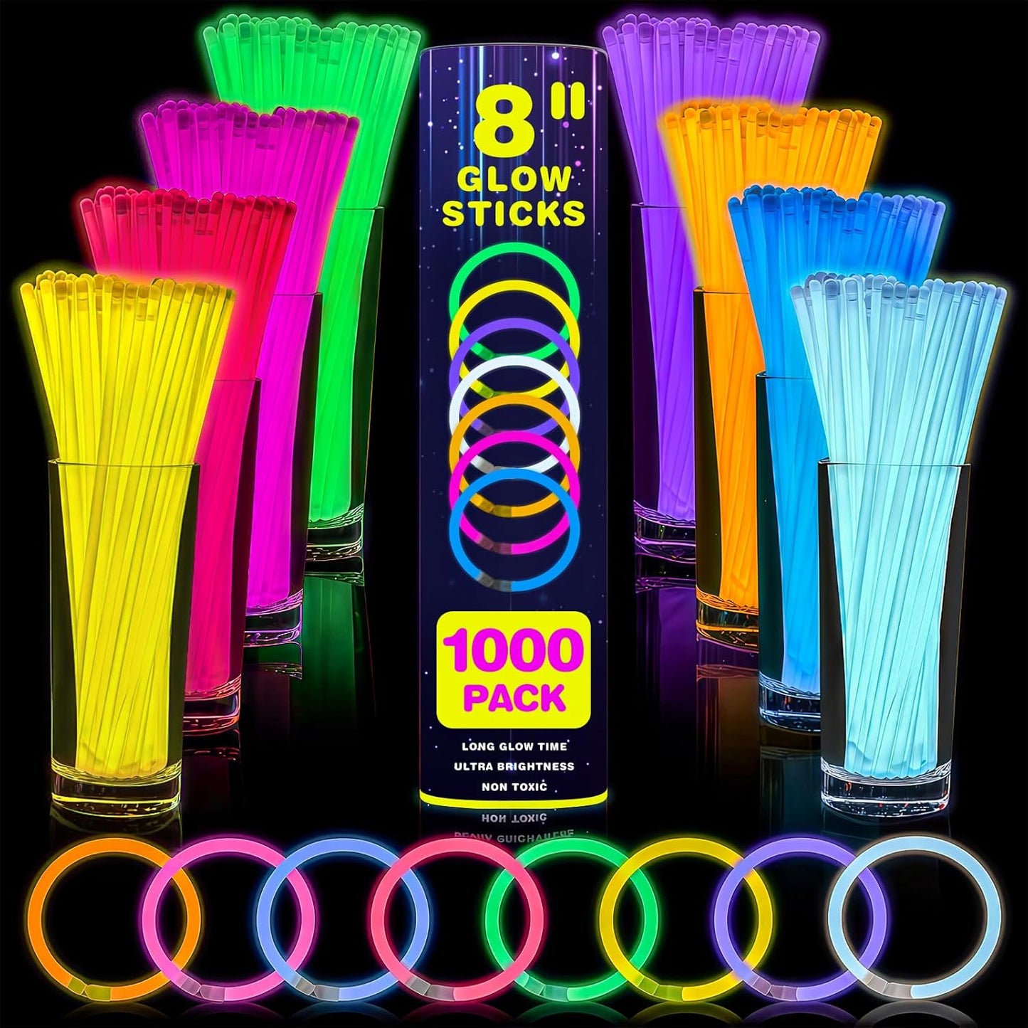YixangDD 1000 PCS Ultra Bright Glow Sticks - 8 Inch Party Pack for Bracelets & Necklaces | Perfect for Concerts & Events