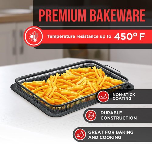 Bakken Swiss Crisper Tray - 2-Piece Non-Stick Set with Gray Marble Coating | Large Design for Healthier Cooking