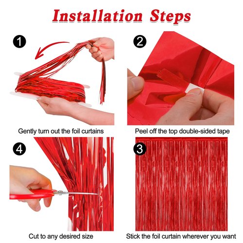 2 Pack Red Tinsel Backdrop, 3.28 FT x 7.05 FT Fringe Curtains, Red Foil Tinsel Party Streamer Backdrop Curtains for Valentines Day, Wedding Photo Backdrop Party Decorations for Wedding Anniversaries