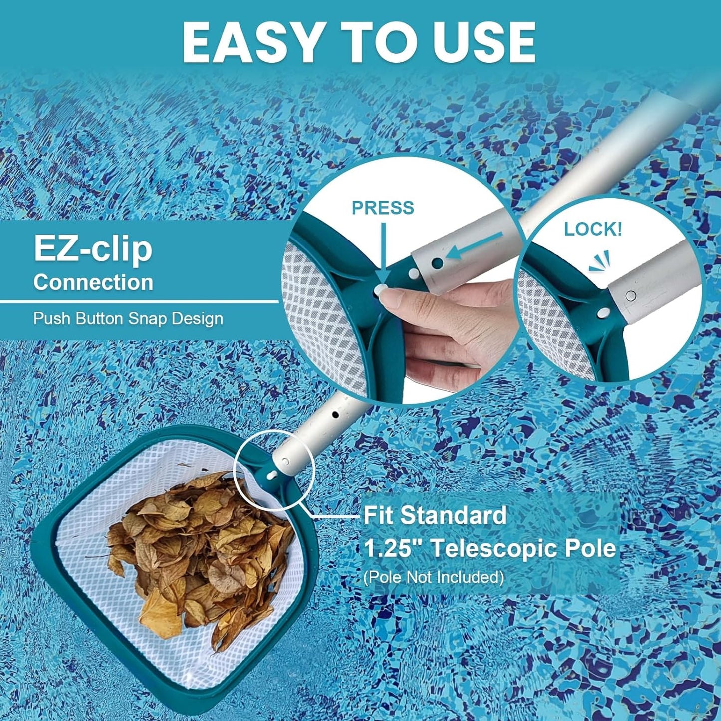 POOLWHALE Pool Spa Leaf Skimmer Net - Ultra Fine Mesh with 5" Deep Bag for Easy Debris Removal
