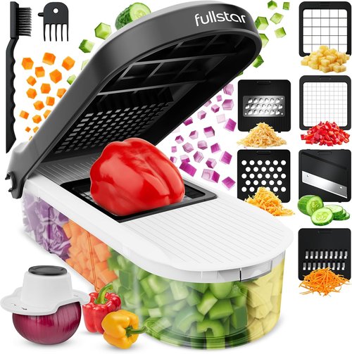 Fullstar Mandoline Slicer - 6-in-1 Vegetable Chopper & Cutter with Container | Kitchen Essential in White/Black