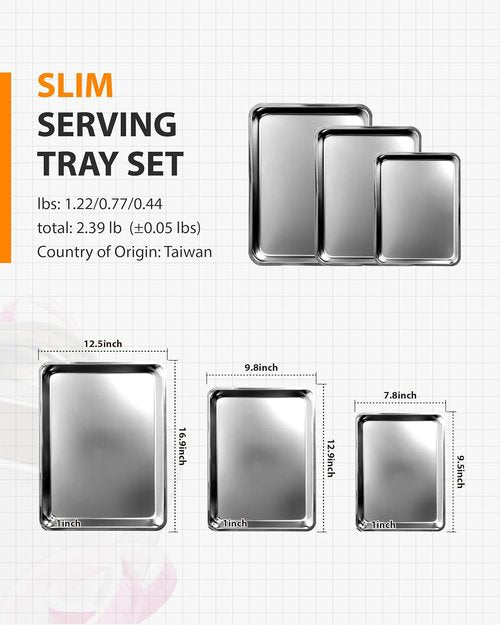 304 Stainless Steel Baking Pan Set by [Brand Name] - 3-Piece Oven Safe, Corrosion-Resistant, Easy to Clean | 16-Inch, 12-Inch, 9-Inch Sizes