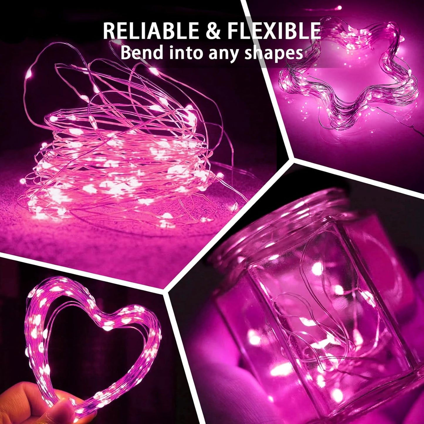 Skiennix 24 Pack Pink Fairy Lights - 7Ft 20 LED Twinkle String Lights | Battery Operated & Waterproof for Parties, Weddings, and Decor