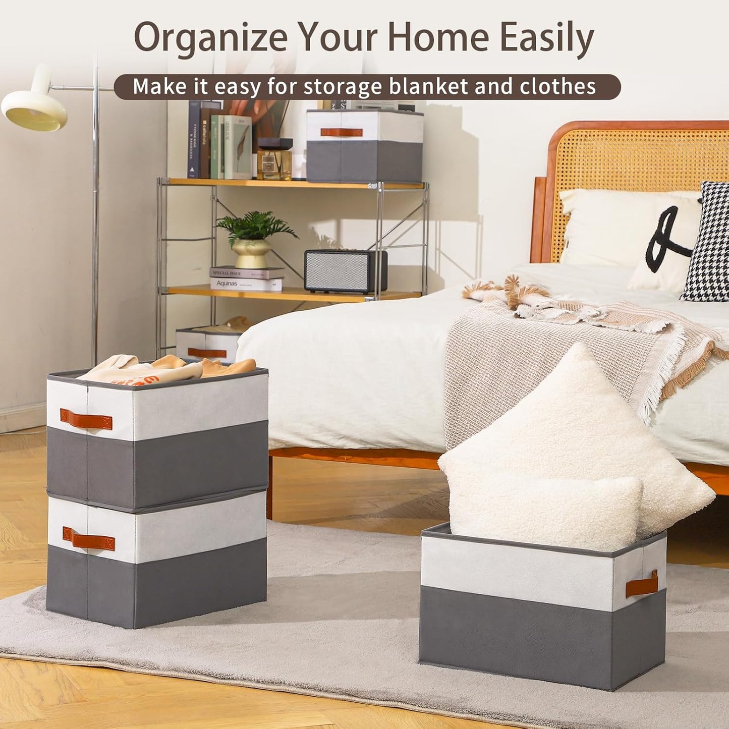 Large Storage Bins by [Brand Name] - Collapsible Fabric Organizer Baskets for Clothes & Blankets | 6 Pack