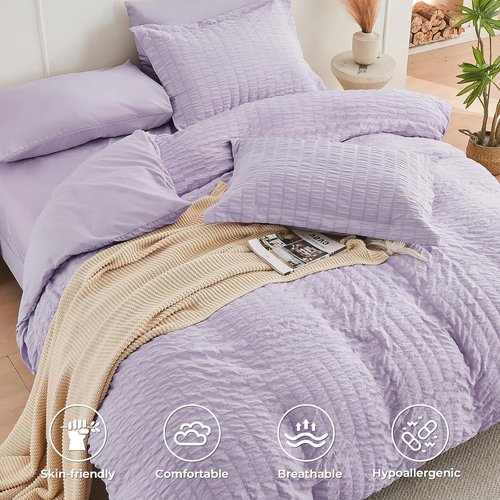 HYMOKEGE Lavender California King Comforter Set - 7-Piece Luxury Bedding Set for All Seasons