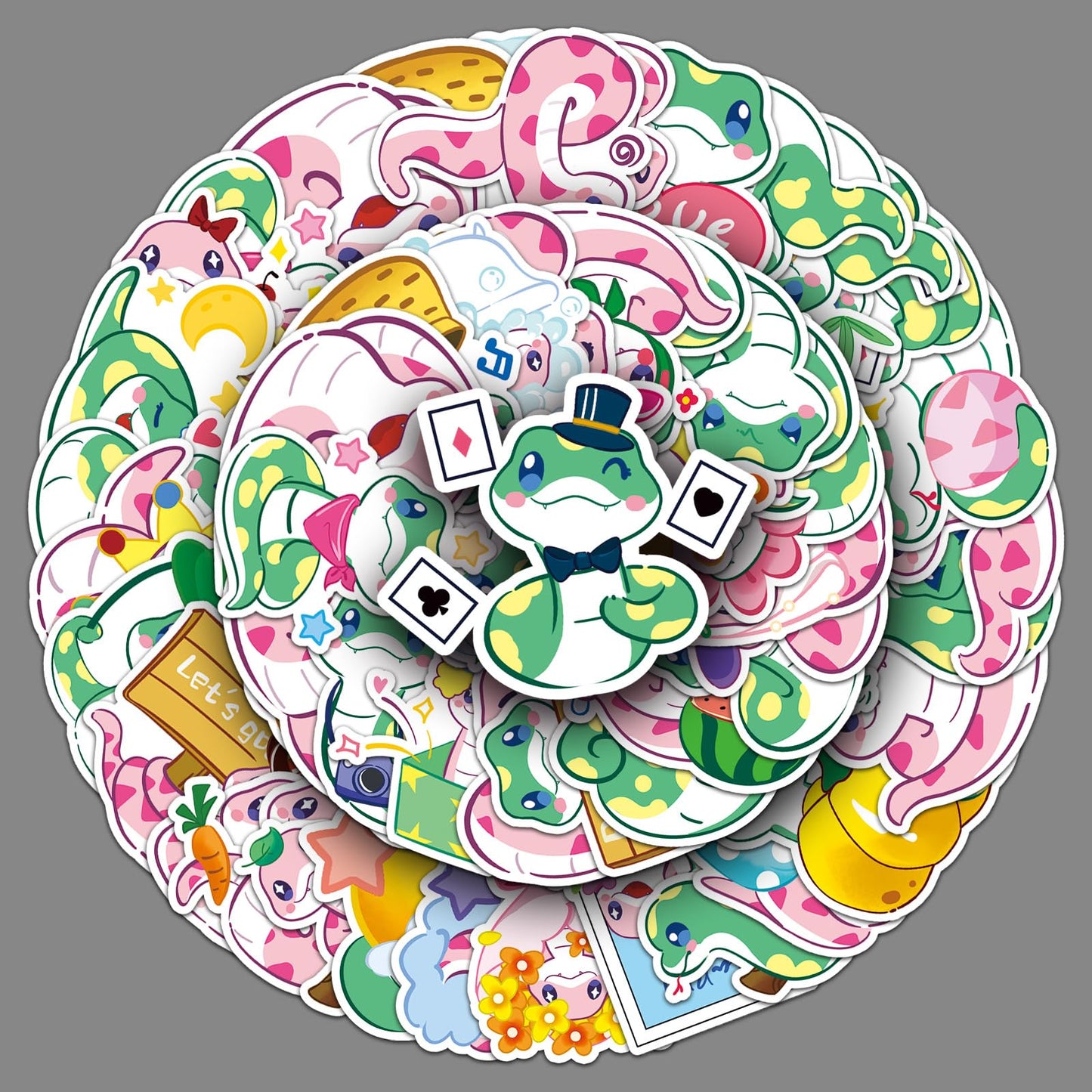 Snake Stickers 50 Pcs Vinyl Cartoon Cute Animal Stickers for Water Bottle Laptop Luggage Computer Skateboard Scrapbook Bumper Cars Bike,Waterproof Kawaii Little Snake Decals for Teens Boys
