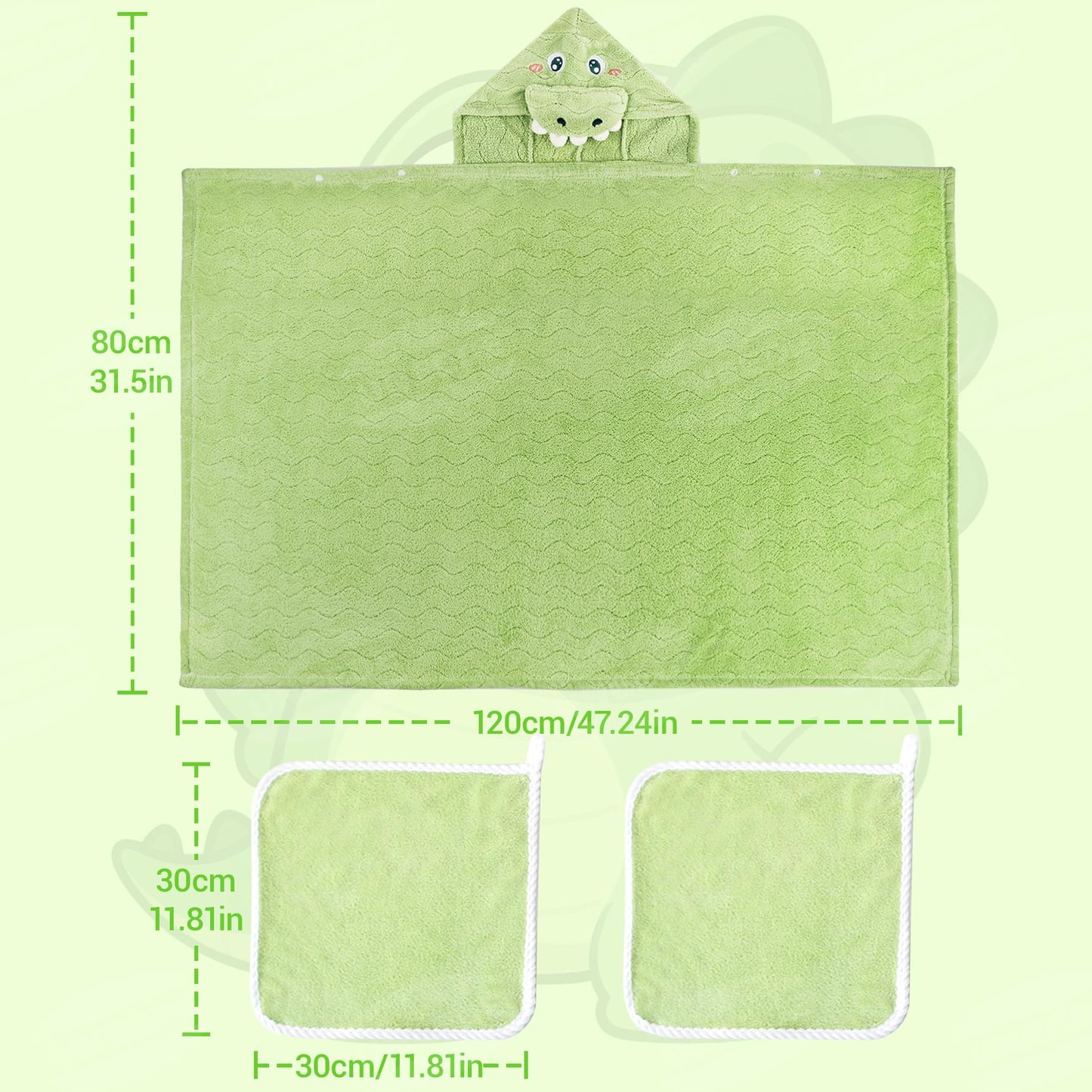 UNEEDE 2Pack Bath Hooded Towel for Kids Green and Blue,Extra Soft and Fast Drying Poncho for Toddlers,Kids Beach Hooded Towel Polyester Size 31 x 47 in,Machine Washable Poncho for Bath Beach Pool