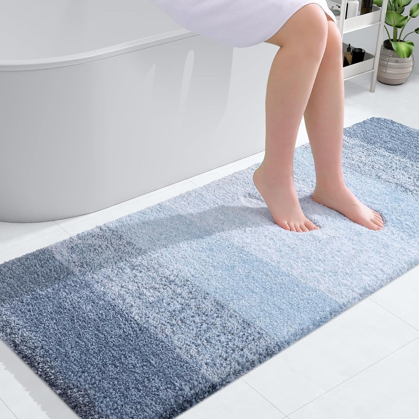 OLANLY Large Bathroom Rugs - Extra Soft Microfiber Mat 54x24 | Quick Dry & Machine Washable, Blue