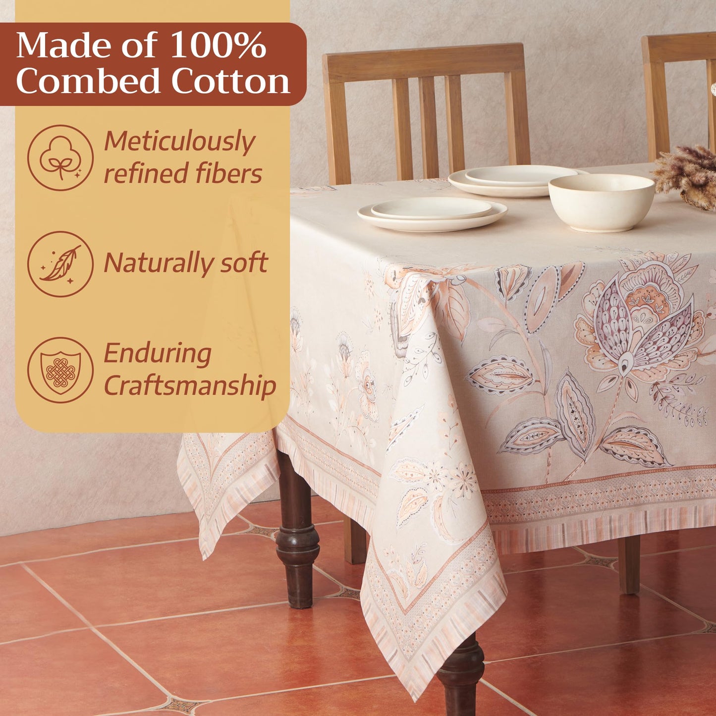 Maison d' Hermine Premium Table Cloth Rectangle Table 100% Combed Cotton 108 x 70 Inches Tablecloth Reusable Decorative for Dining Room, Farmhouse, Home, Party, Festive & Wedding - Society Florals