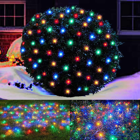 Skiennix LED Christmas Net Lights - 100 LED Multicolor Outdoor Decorations | 5ft x 5ft Green Wire Mesh for Bushes & Trees