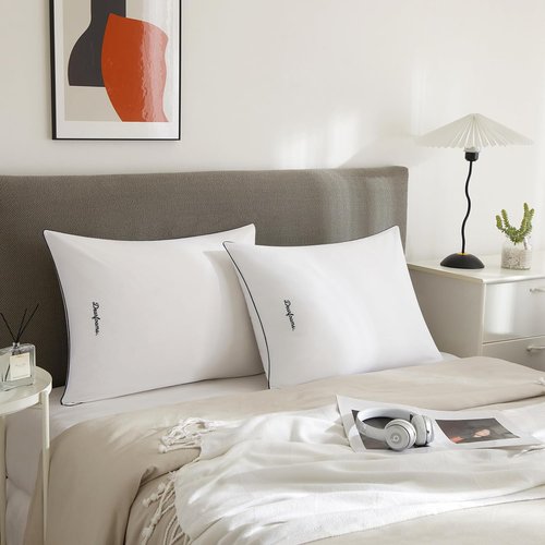 Dearfoams Bed Pillows - Luxurious 200 TC Cotton Down Alternative | Set of 2 Standard/Queen Size, Supportive for All Sleep Positions