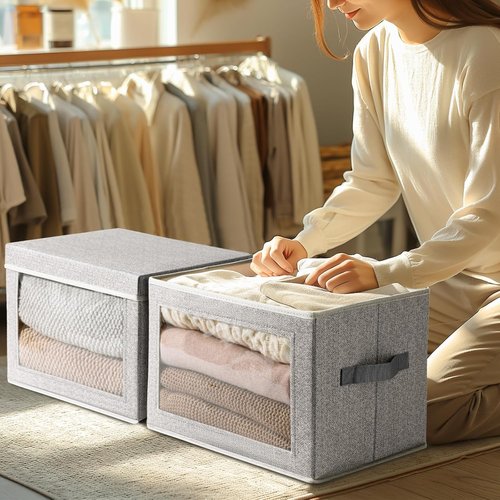 Homsorout Foldable Storage Bins with Lids - Organize Clothes & Essentials | Light Grey, 4 Pack