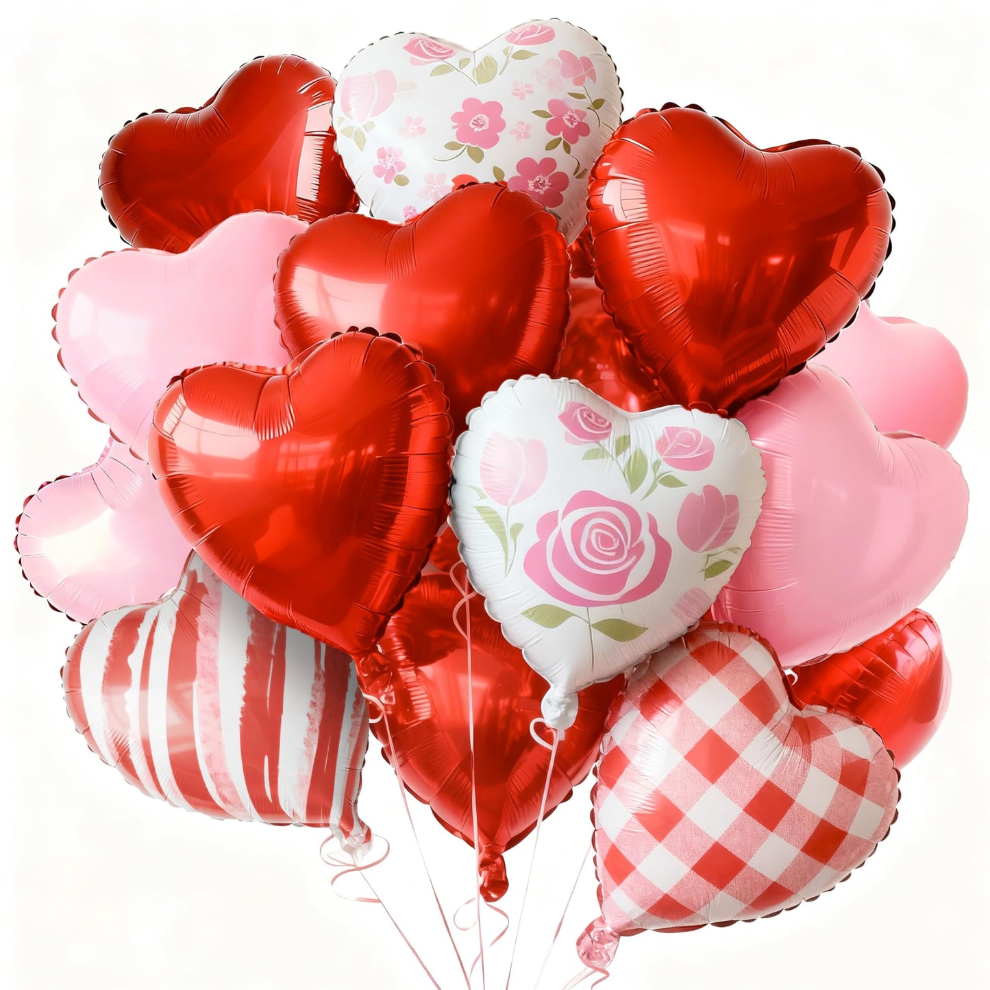 PartyWoo Valentine's Balloons 15pcs 18 Inch Pink Red and White Foil Heart Balloons Set for Romantic Valentine's Day Galentine's Day Wedding Anniversary Engagement Bridal Shower Party Decorations