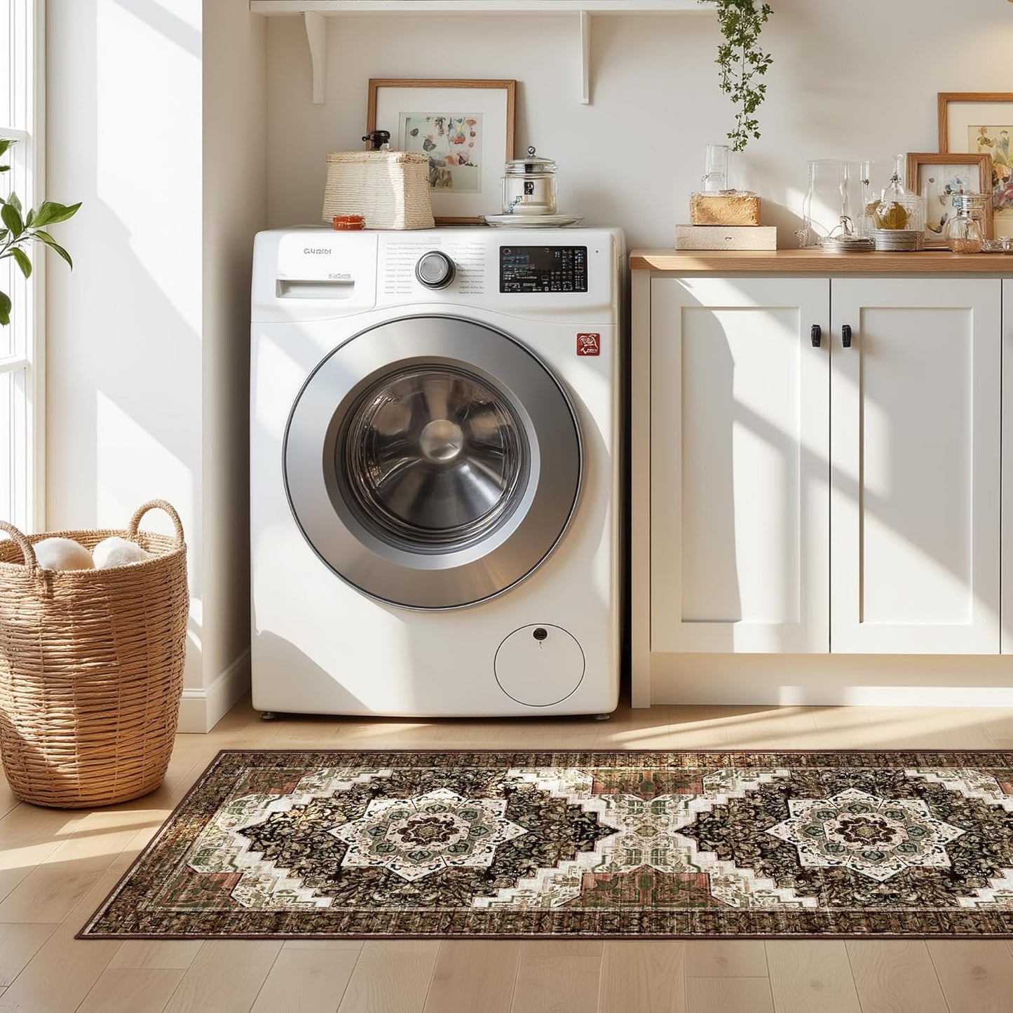 Tritard Non-Slip Kitchen Rugs Set of 3 - Washable Boho Vintage Mats for Indoor Entryway | Brown