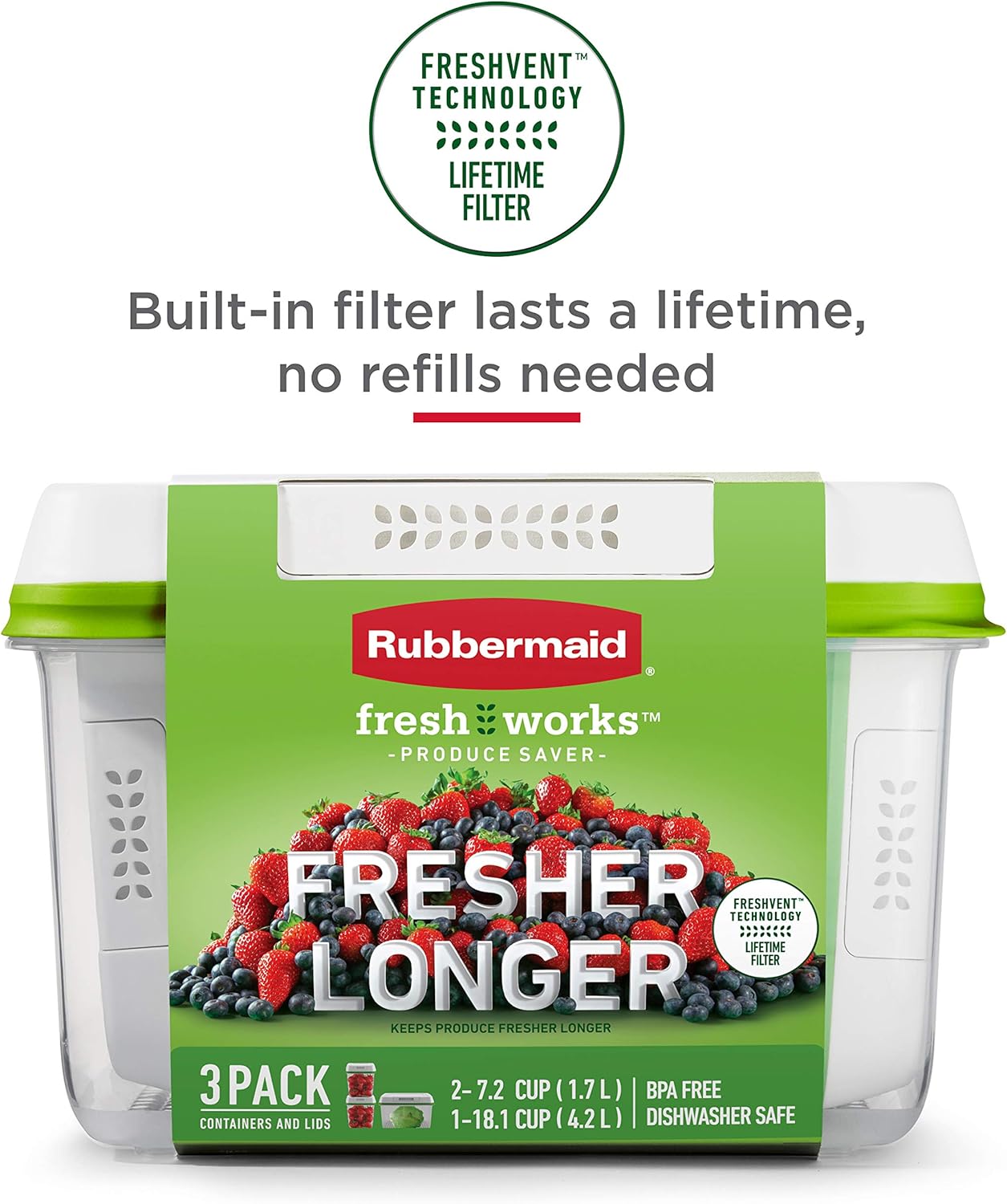 Rubbermaid FreshWorks Produce Saver - Medium Storage Containers for Fresh Fruits & Vegetables | 2 Pack