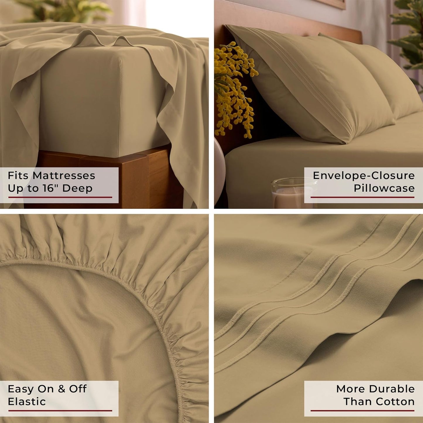 Mellanni Queen Sheets Set - Iconic Collection Luxury Bedding | Extra Soft, Cooling, Wrinkle-Resistant (Gold)