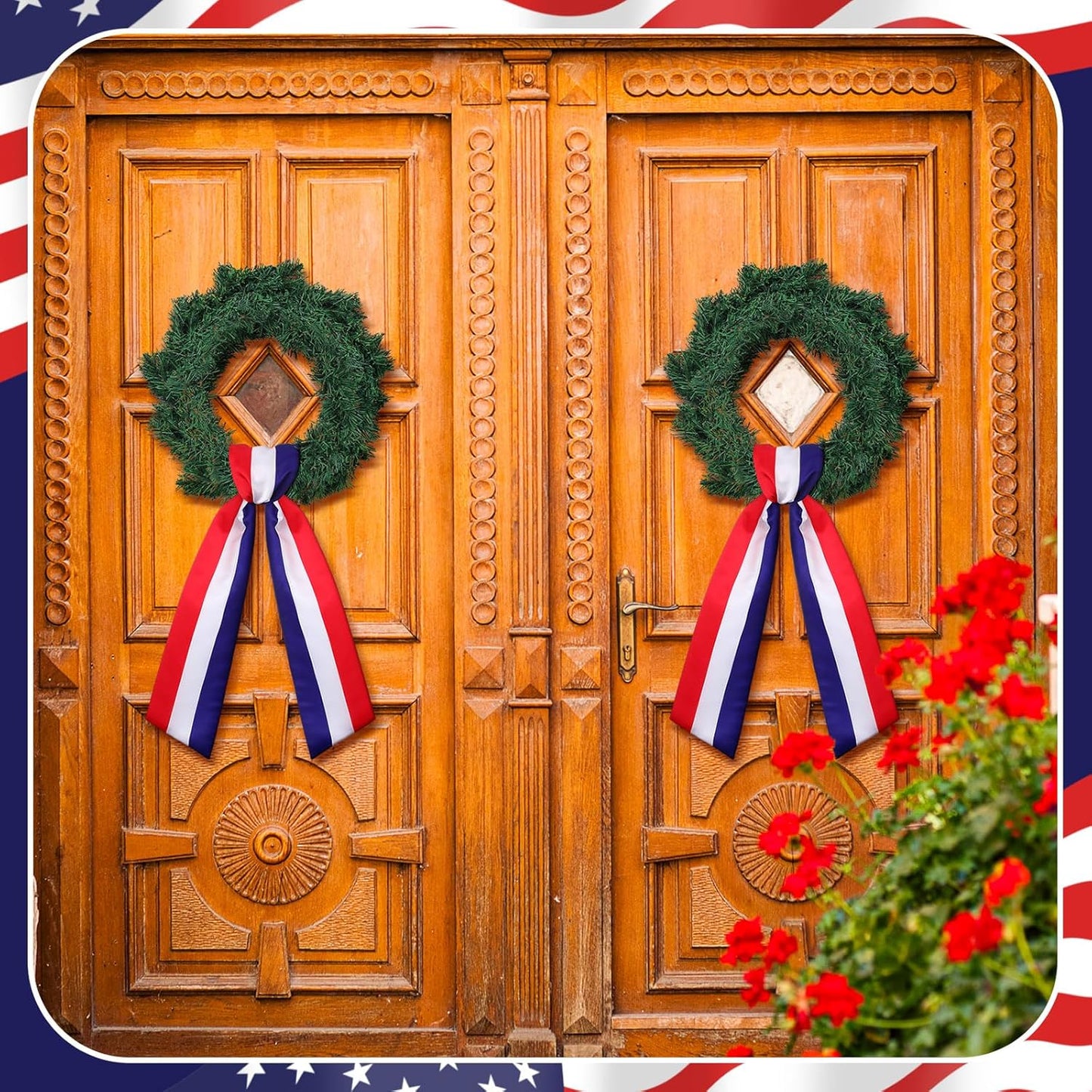 Regine Switzerland Wreath Sash - Embroidered Monogram Ribbon for Indoor/Outdoor Decor | Red, White, Blue