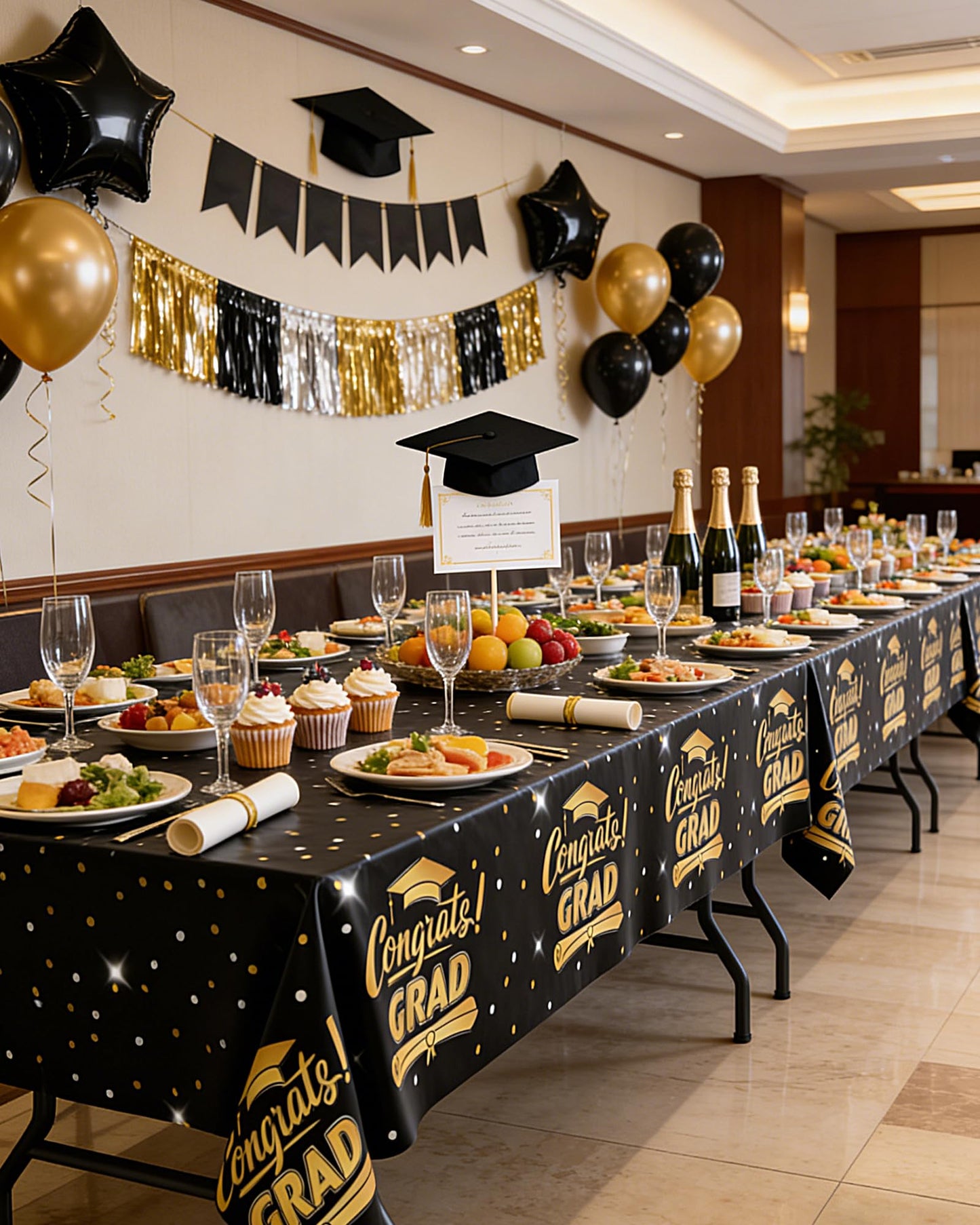 Niuara Black Graduation Tablecloth 2026 – 4 Pack 54" x 108" Disposable Tablecloths for 6FT Tables, Class of 2026 Graduation Party Decorations & Supplies