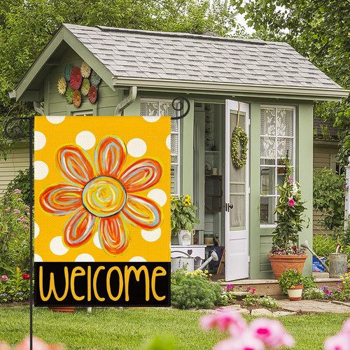 AVOIN Colorlife Summer Floral Garden Flag - Double-Sided 12x18 Inch Polka Dots Welcome Flag