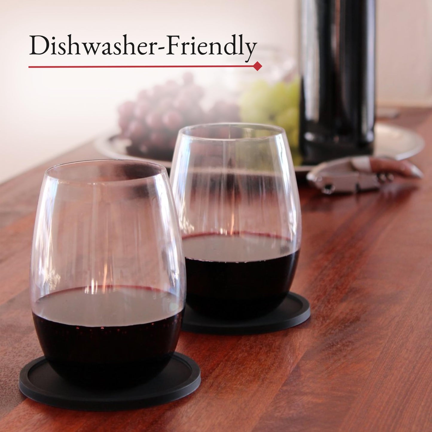 Set of 8 Silicone Coasters by Barvivo - Durable Slip Resistant Drink Coasters for Coffee Tables, Mugs, Wine Glasses and Cocktails - Dishwasher Safe with Raised Lip for Tabletop Protection - Black