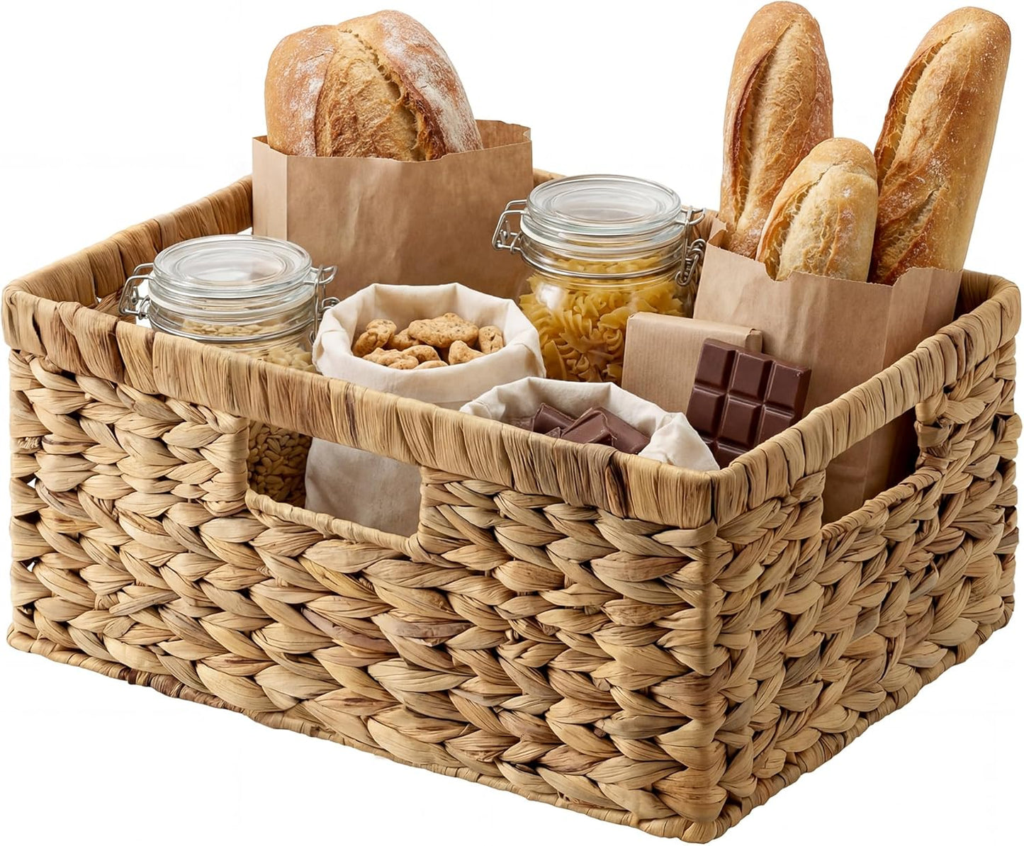 StorageWorks Large Wicker Basket - Water Hyacinth Storage Solution with Built-In Handles | 1 Pack