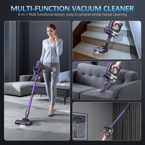 Bieiao Cordless Vacuum Cleaner - Lightweight 6-in-1 Stick Vacuum with LED Display & 40Min Battery Life