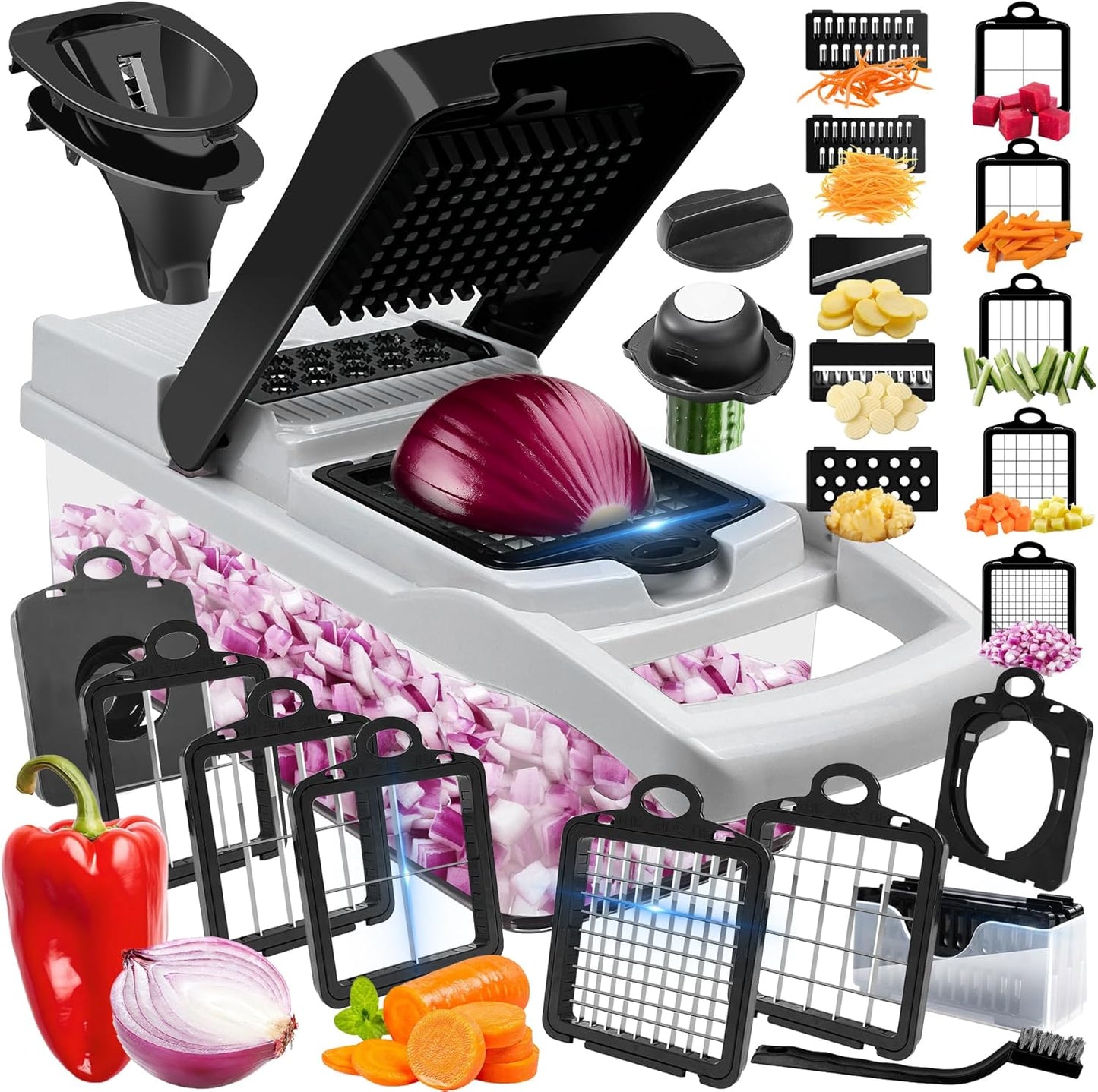 Skiennix Vegetable Chopper - 10 Blades Slicer & Dicer | 23-in-1 Mandoline Cutter with Hand Protector & Container (Black)
