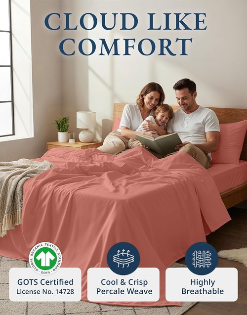 **LANE LINEN 100% Organic Cotton Twin Sheet Set - Soft, Comfy Premium Bedding in Rose Dawn**