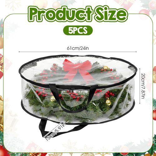 Clear Wreath Storage Bag by [Brand Name] - Waterproof 24 x 8 Inch Container with Handles for Christmas Garland