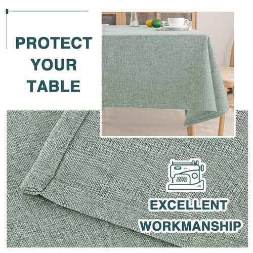 FantasDecor Linen Textured Table Cloths Rectangle Tablecloth Waterproof Spill-Proof Wrinkle Free Rectangular Cover for Dining Room and Outdoor Use, Heather Sage, 60 x 102 Inch