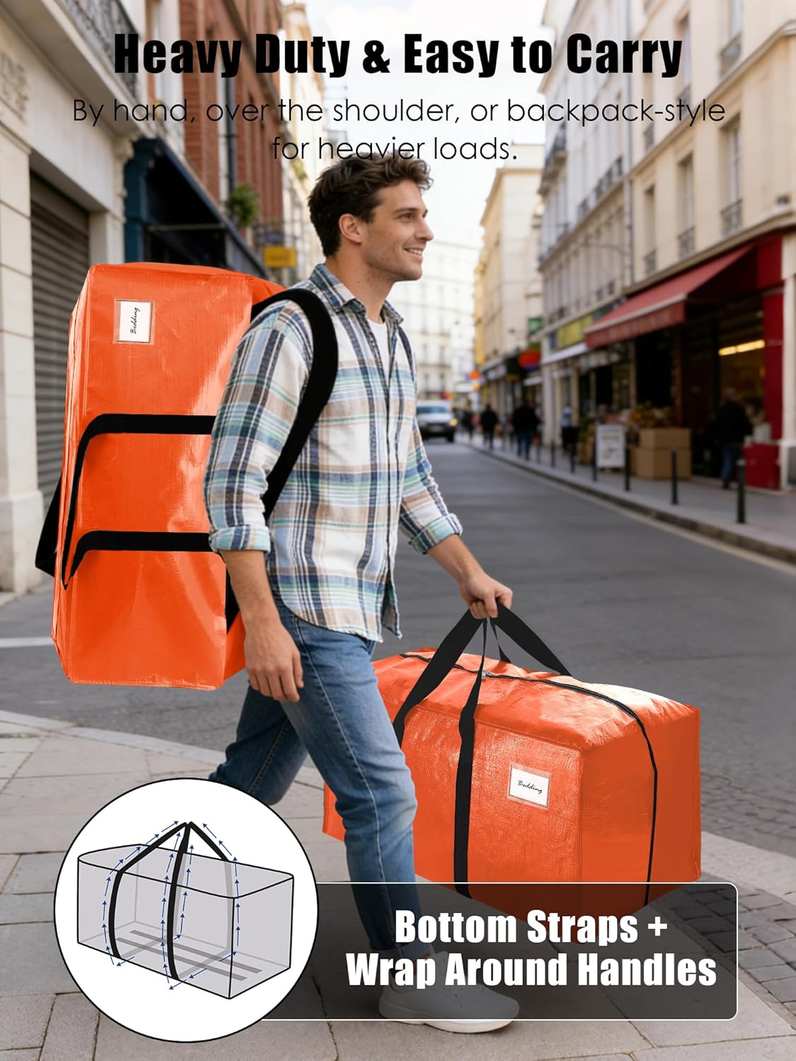 VELVETSURE Heavy Duty Extra Large Moving Bags - Strong Handles & Zippers, Space-Saving Storage Totes (Set of 6, Multicolor)